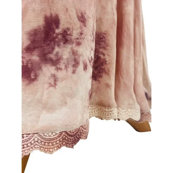 RARE Free People X New Romantics Blush Tie Dye Tiered Ruffle Hem Boho Maxi Dress - Picture 5 of 16